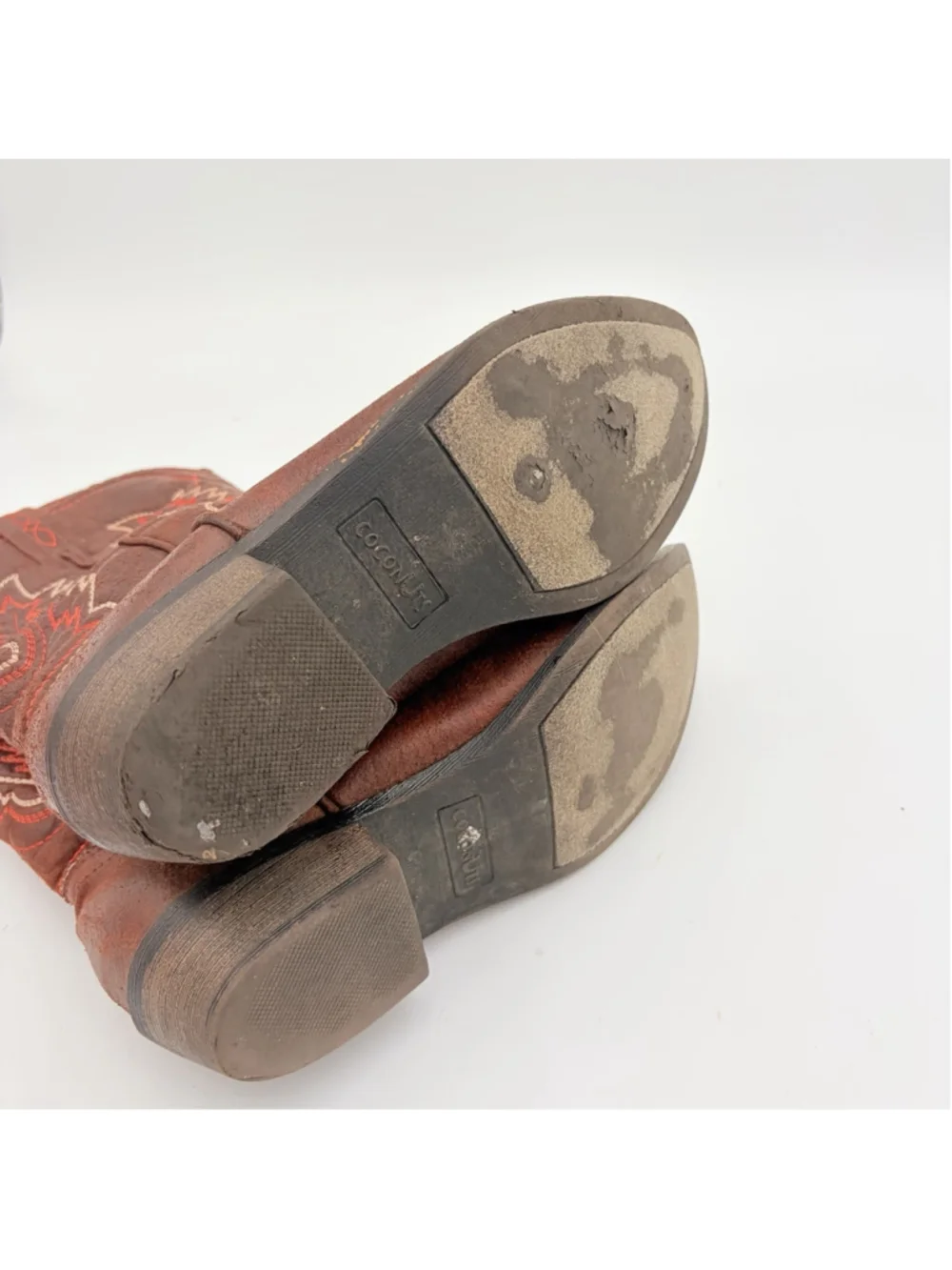 Coconuts Youth Western Cowboy Boots Brown Red Embroidered Pull On Size 5M